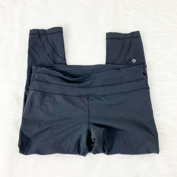 Lululemon Run Inspire Crop Leggings Solid Black 12 - Picture 2 of 6